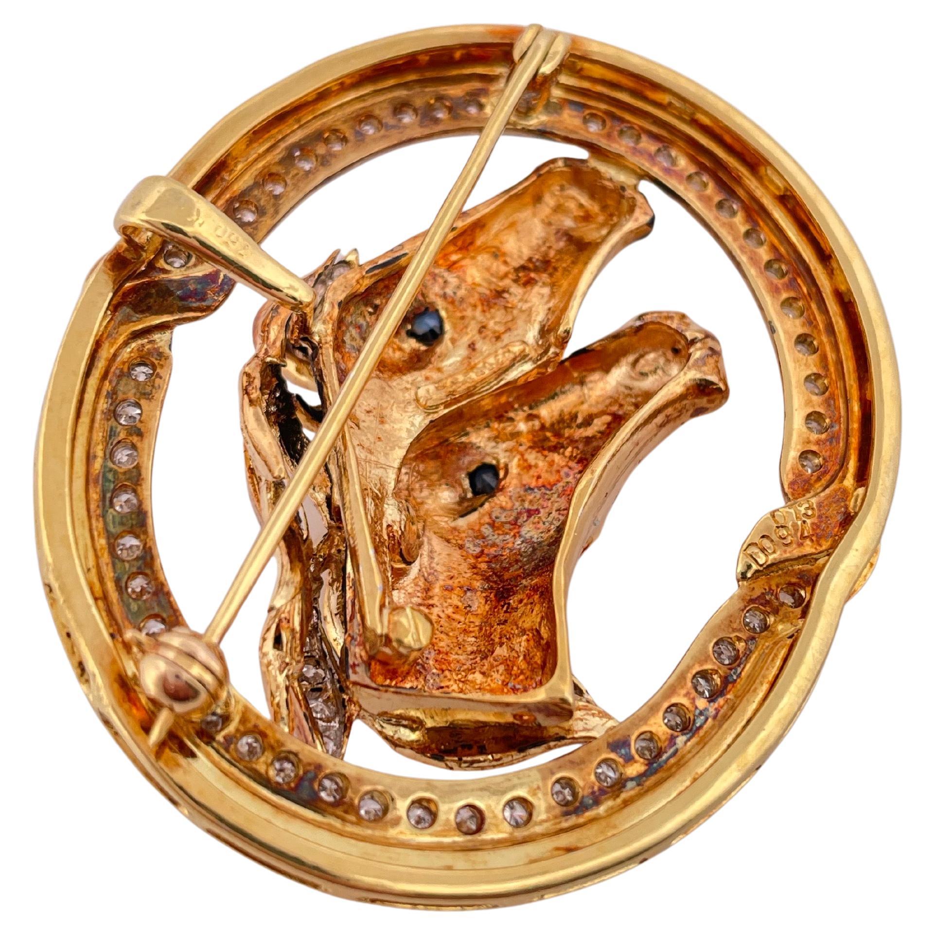 18k Gelbgold 0,94ctw Diamond & 0,13ctw Sapphire Pferd Pin/Anhänger im Zustand „Gut“ im Angebot in Sewickley, PA