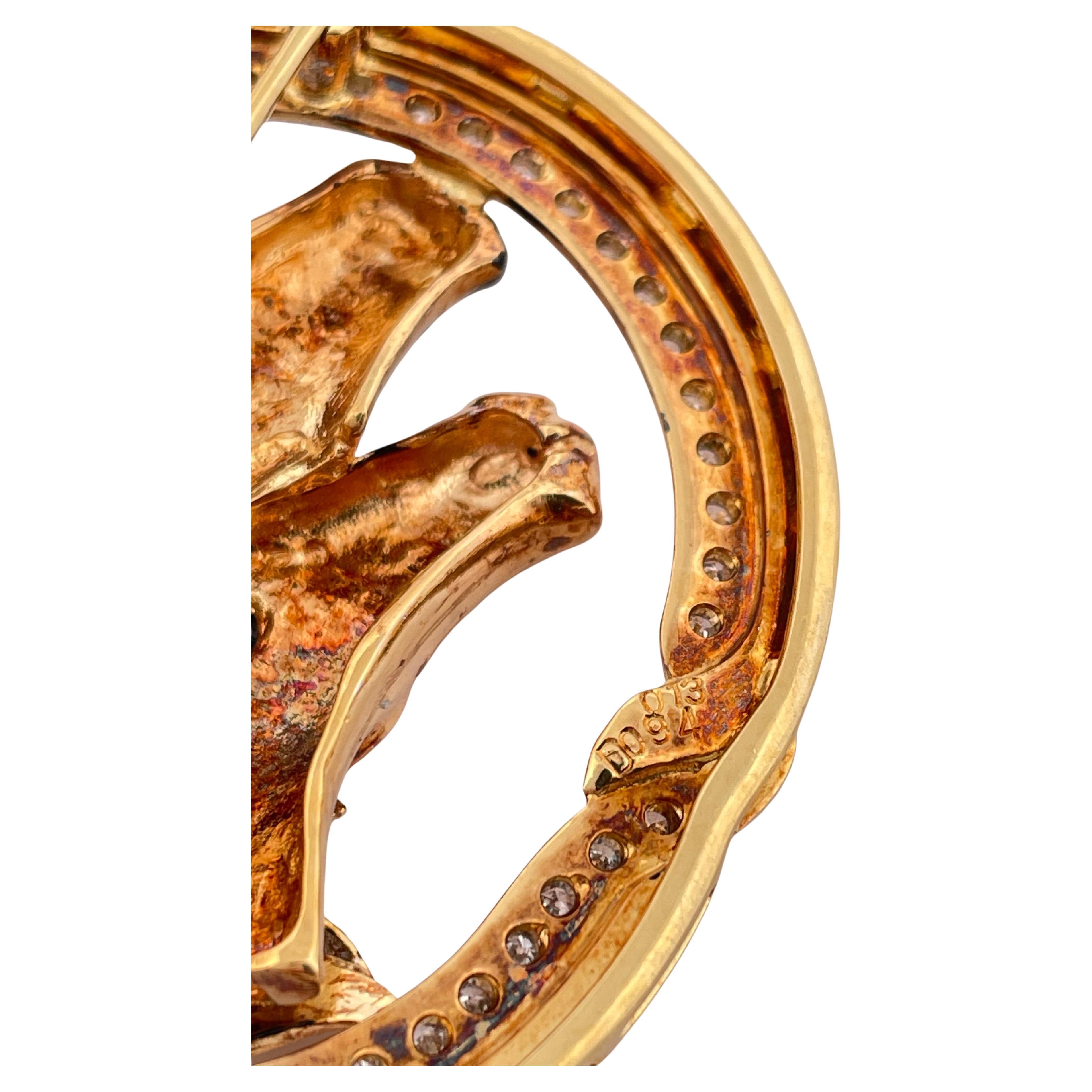18k Gelbgold 0,94ctw Diamond & 0,13ctw Sapphire Pferd Pin/Anhänger für Damen oder Herren im Angebot