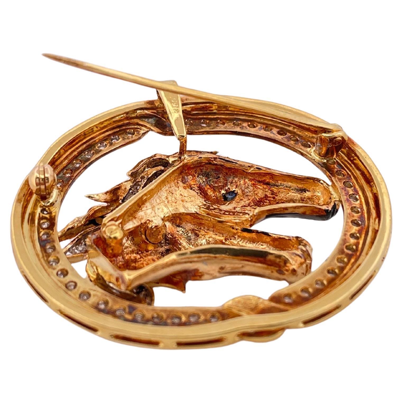 18k Gelbgold 0,94ctw Diamond & 0,13ctw Sapphire Pferd Pin/Anhänger im Angebot 1