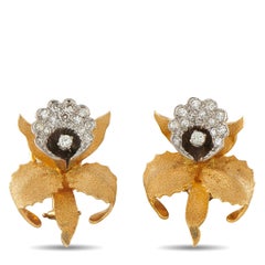 18K Yellow Gold 0.95ct Diamond Orchid Brooch and Earring Set MF07-0070626