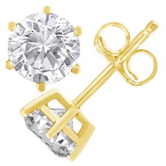 18K Yellow Gold 1 1/2 Carat Diamond Solitaire Stud Earrings