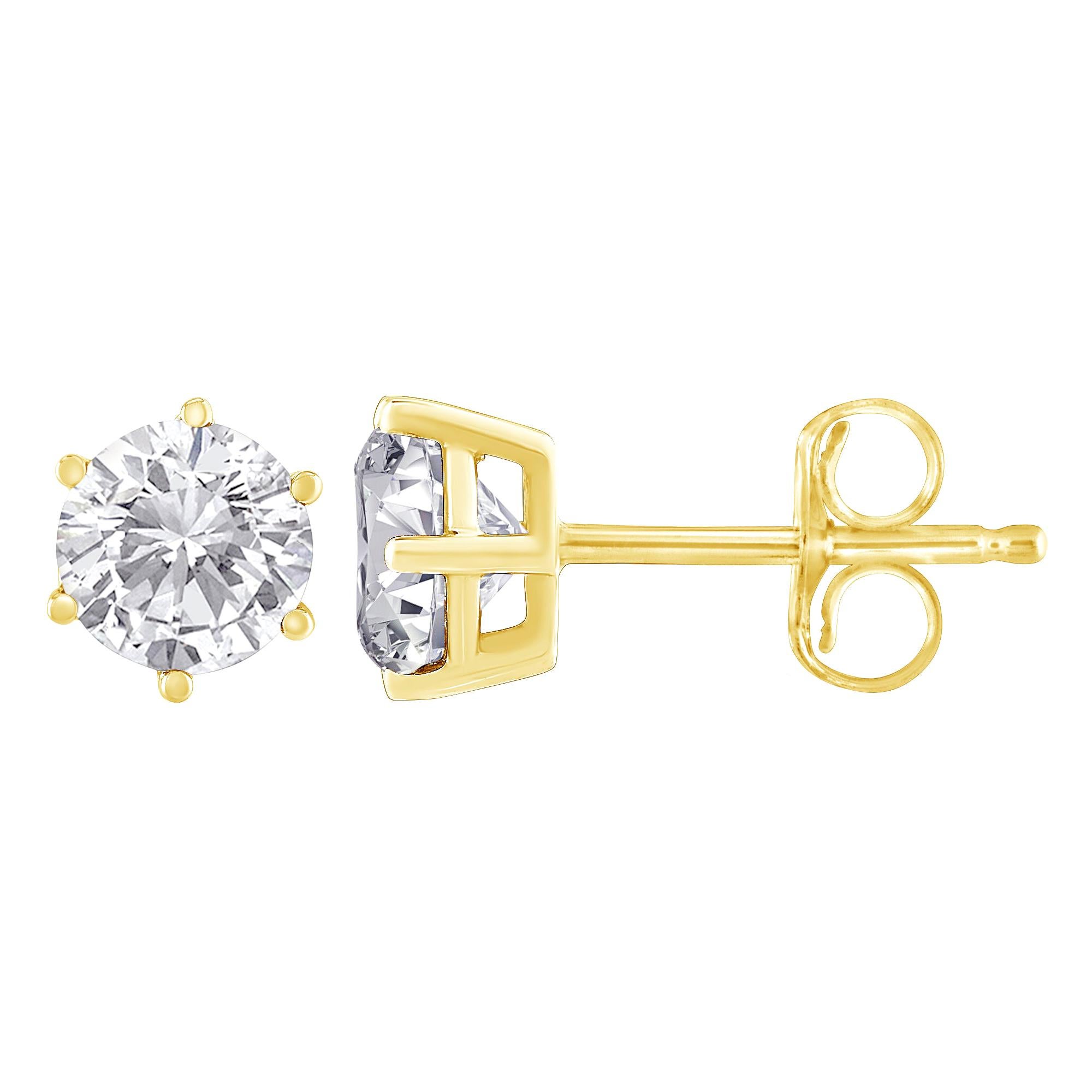 18K Yellow Gold 1 1/2 Carat Diamond Solitaire Stud Earrings For Sale
