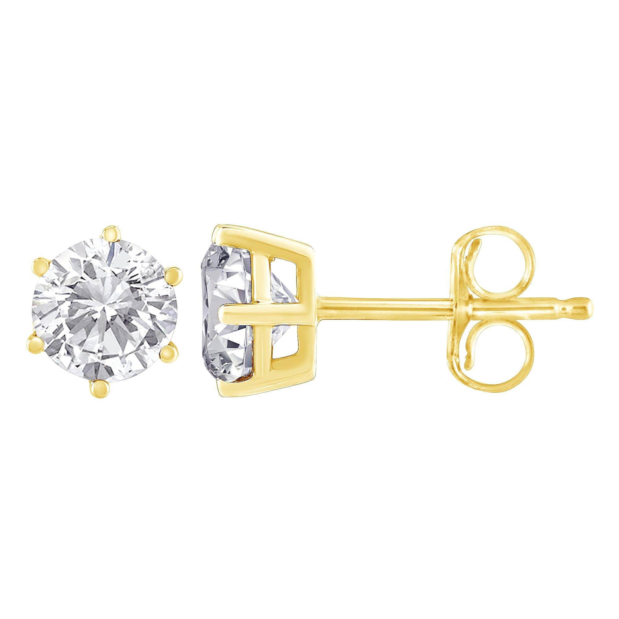 18K Yellow Gold 6 Prong Diamond Stud Earrings