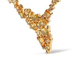 18K Yellow Gold 1/2 Carat Brown Diamond & Oval Yellow Sapphire Station Necklace