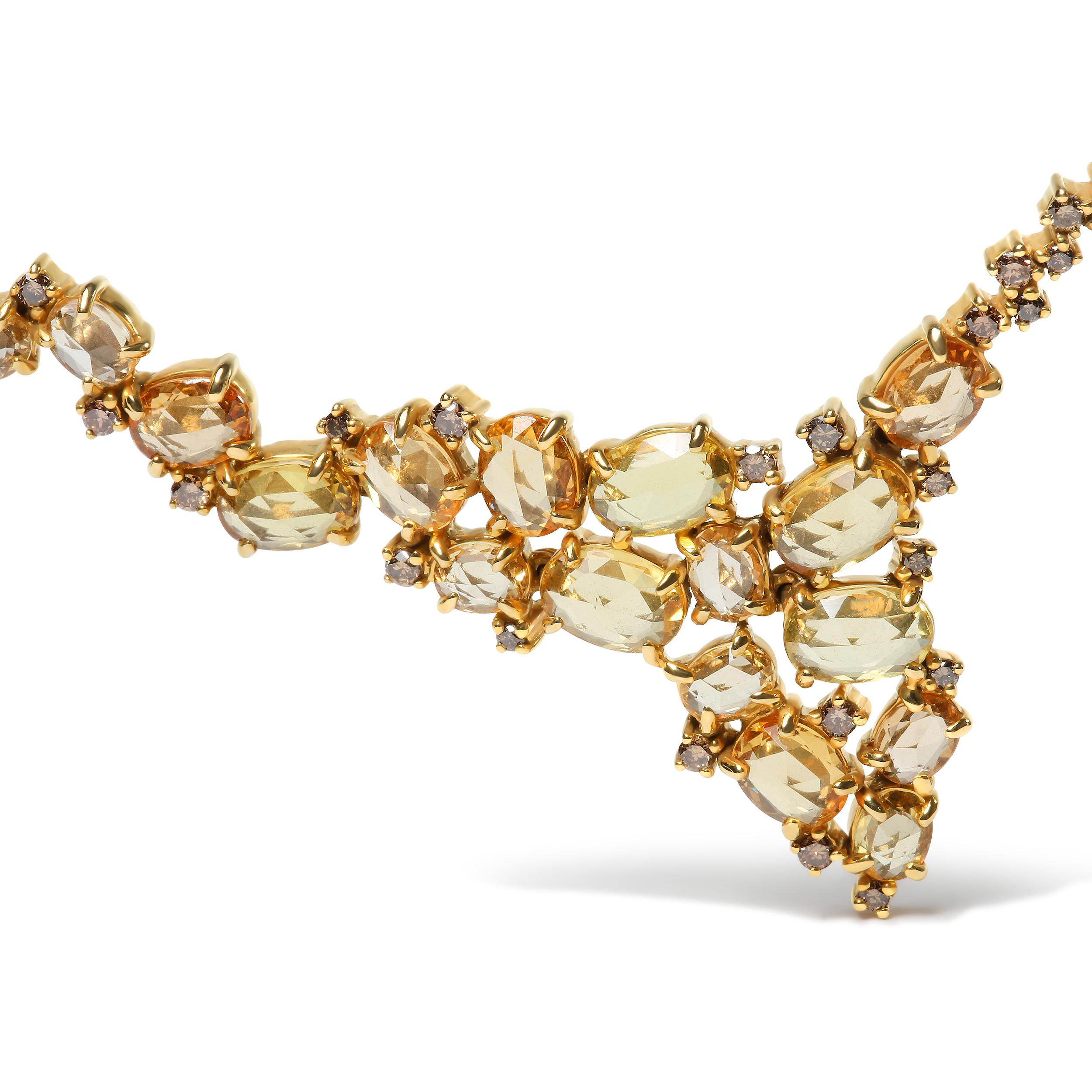 18K Gelbgold 1/2 Karat Brown Diamant & Oval Gelber Saphir Station Halskette (Zeitgenössisch) im Angebot