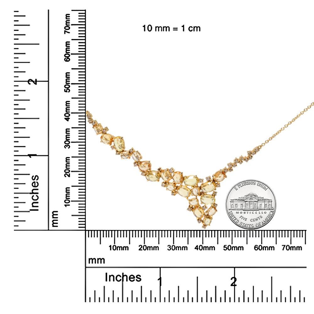 18K Gelbgold 1/2 Karat Brown Diamant & Oval Gelber Saphir Station Halskette (Rundschliff) im Angebot