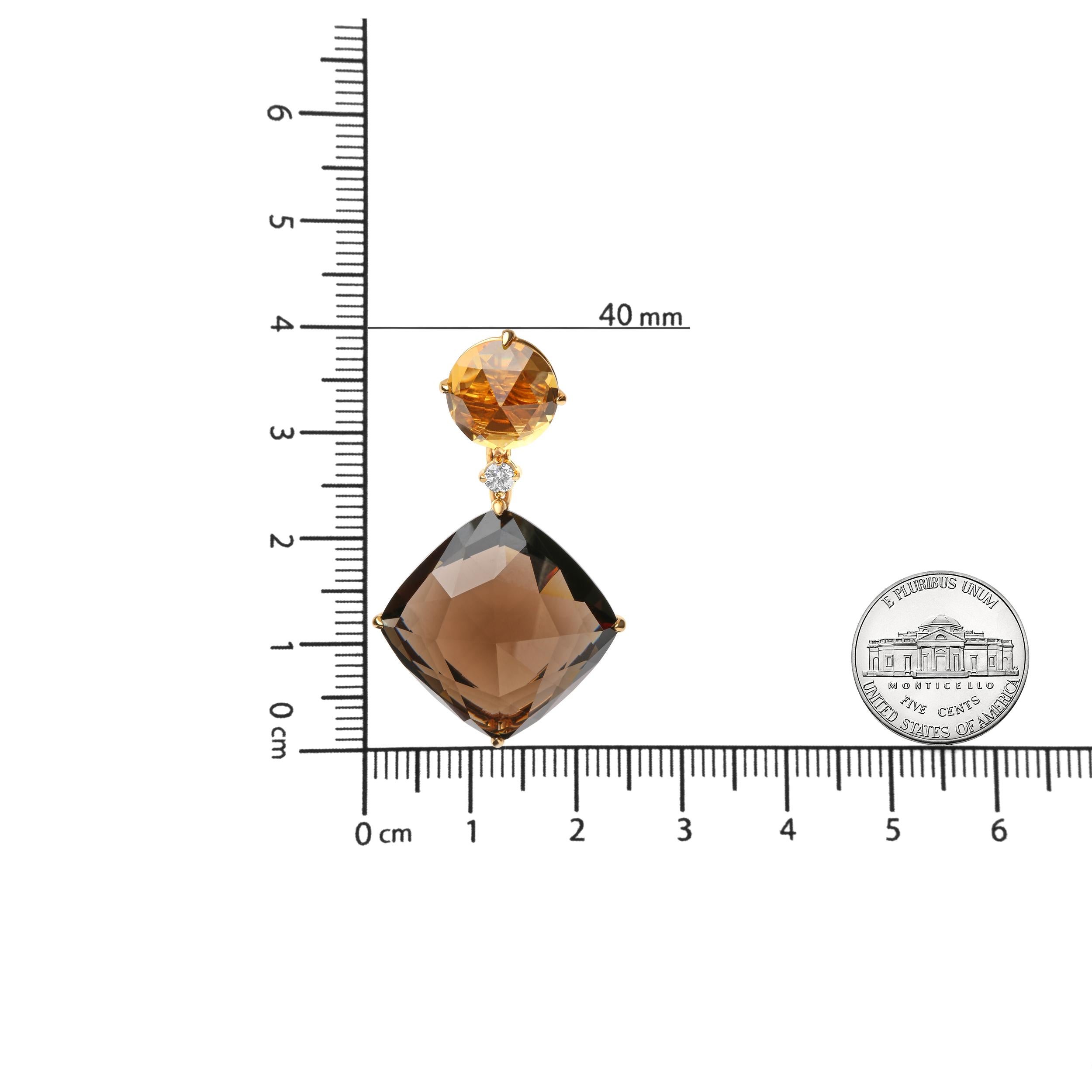 18 Karat Gelbgold 1/5 Karat Diamant mit gelbem Citrin und Rauchquarz-Ohrring im Zustand „Neu“ im Angebot in New York, NY