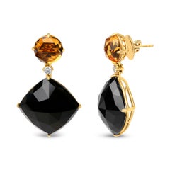18K Yellow Gold 1/5 Cttw Diamond with Yellow Citrine & Black Onyx Dangle Earring