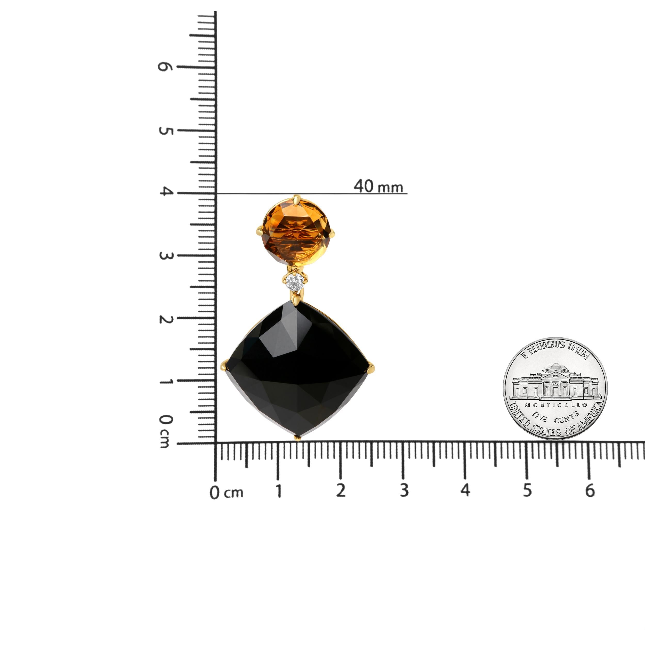 18K Yellow Gold 1/5 Cttw Diamond with Yellow Citrine & Black Onyx Dangle Earring In New Condition For Sale In New York, NY