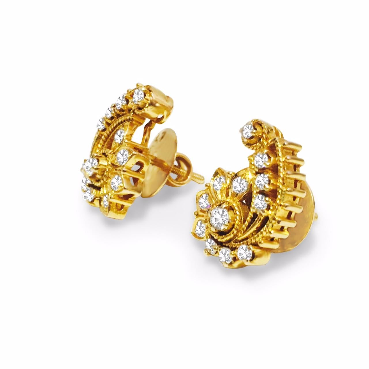 Art déco Boucles d'oreilles vintage en or jaune 18 carats et diamants de 1 carat. en vente