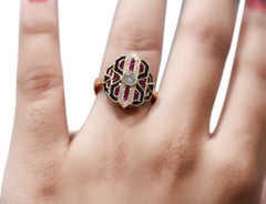 18 Karat Yellow Gold 1 Carat Ruby 0.80 Carat Onyx 0.35 Carat Diamond Ring
