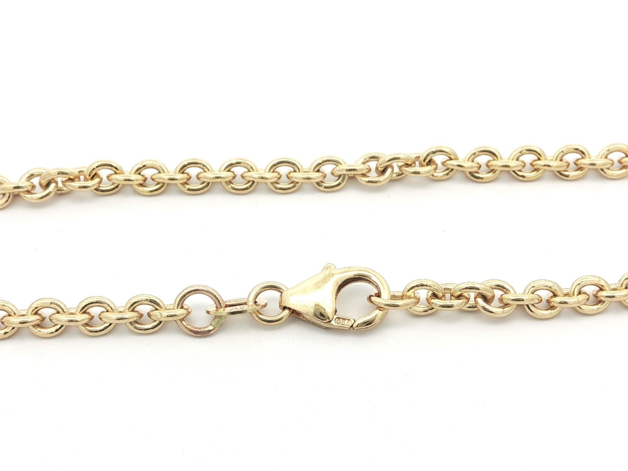 Material: Oro amarillo macizo de 18 quilates
Peso: 7.33 gramos
Tipo de cadena: Eslabón de cable
Longitud de la cadena: 10 pulgadas (medido junto a una regla)
Anchura: 1,9 mm (0,07