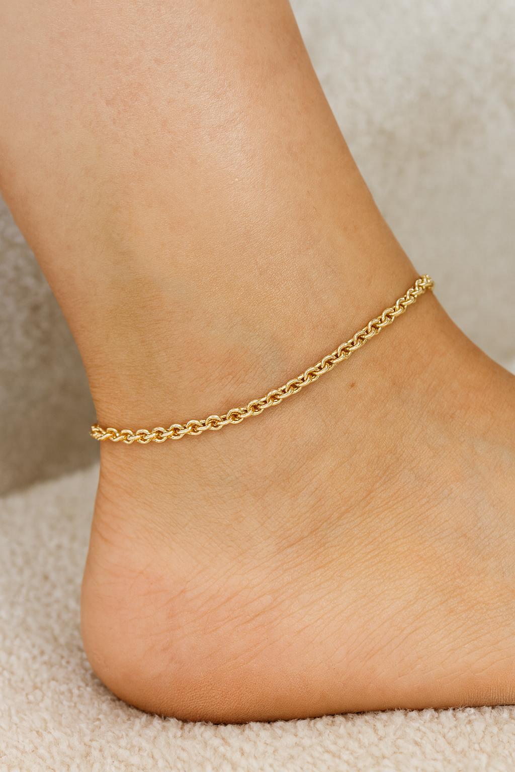 Tobillera de cadena de eslabones por cable de oro amarillo de 18k de 10