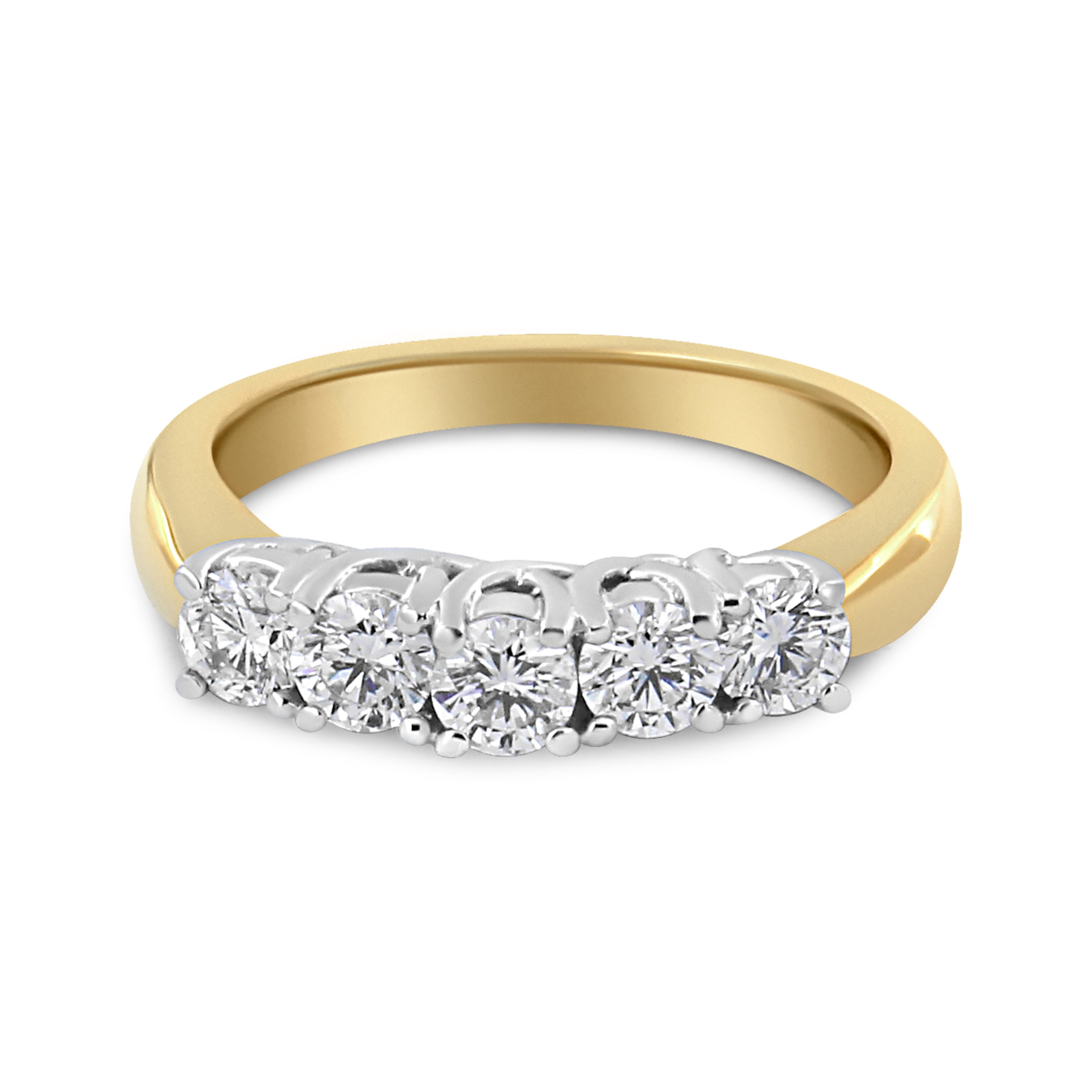 For Sale:  18K Yellow Gold 1.0 Carat 4 Prong Round Cut Diamond Step Up 5 Stone Ring Band 2