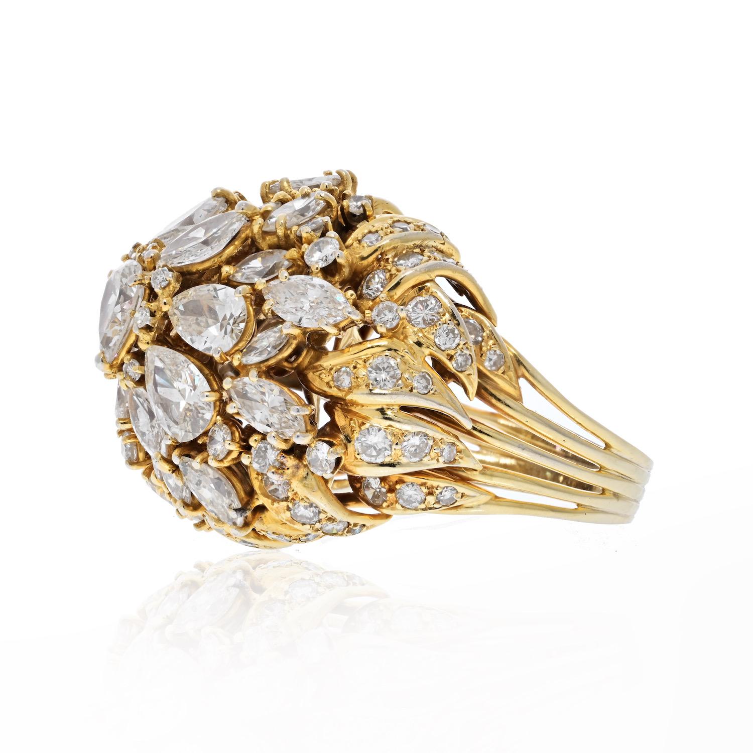 18 Karat Gelbgold 10 Karat Diamant Cluster-Ring (Moderne)
