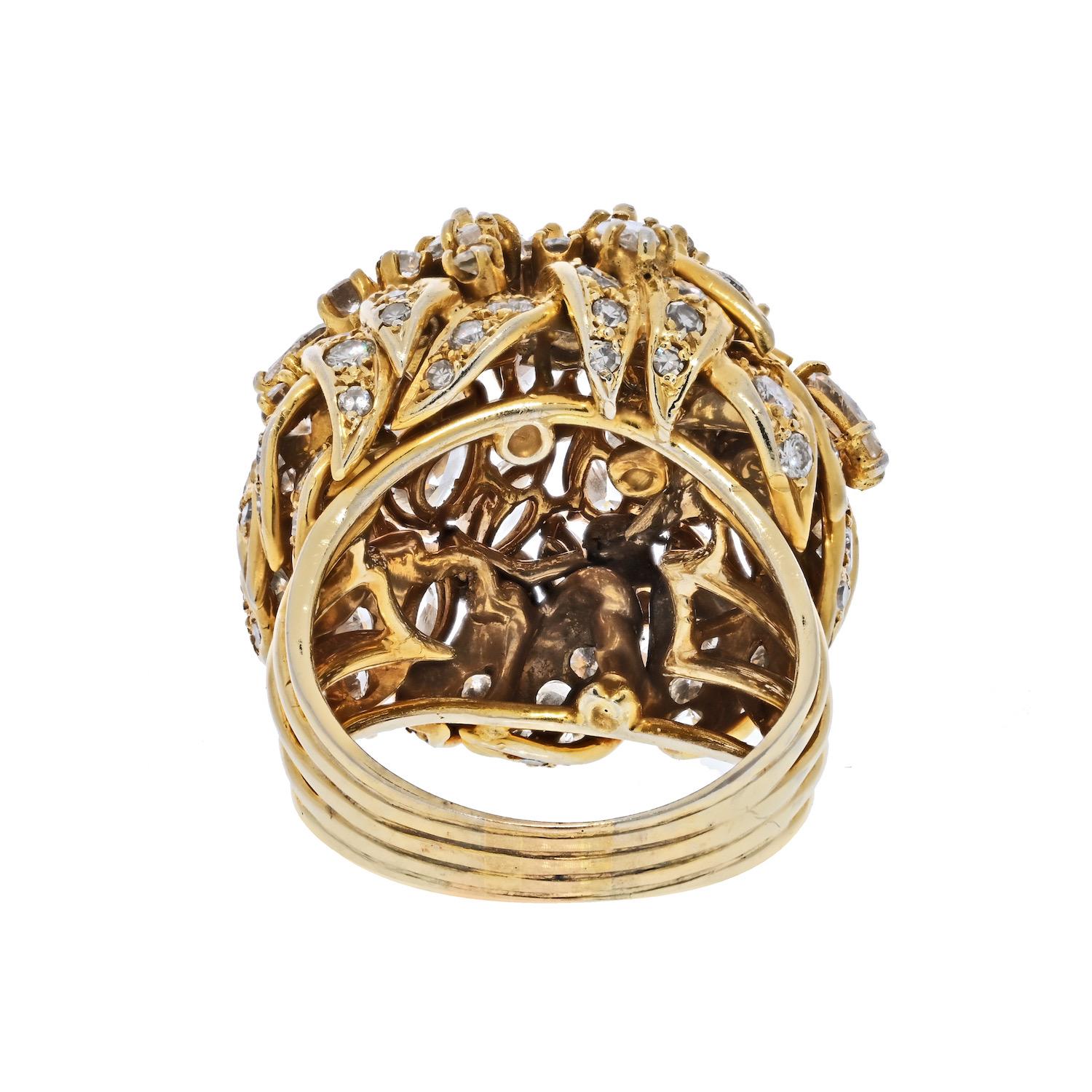 18 Karat Gelbgold 10 Karat Diamant Cluster-Ring (Rundschliff)