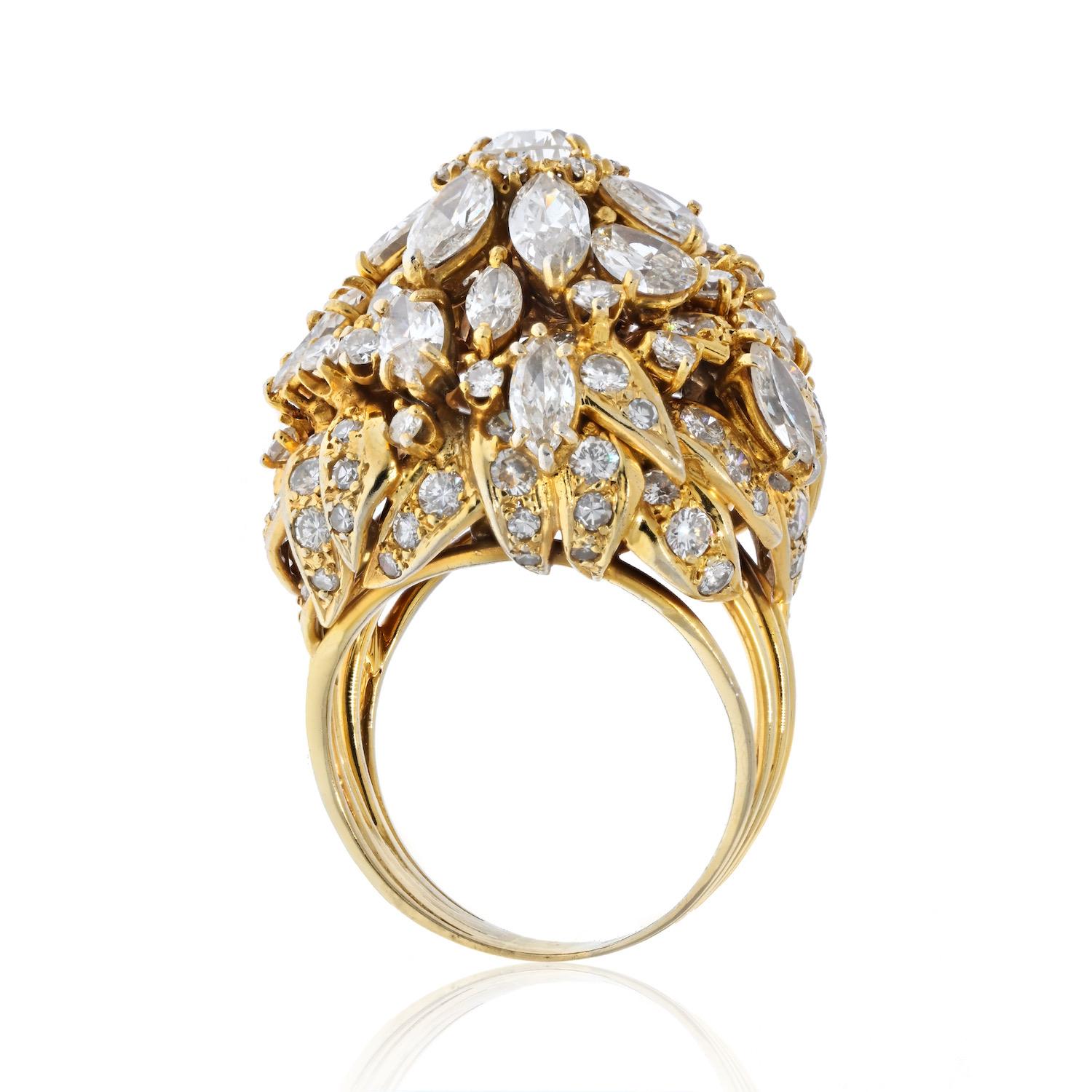 18 Karat Gelbgold 10 Karat Diamant Cluster-Ring Damen