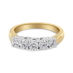 18K Yellow Gold 1.00 Carat 4 Prong Set Round Cut Diamond 5 Stone Band Ring