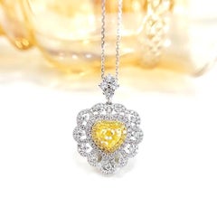 18K Yellow Gold 1.00 CT Fancy Yellow Diamond Heart-Shaped Pendant Necklace