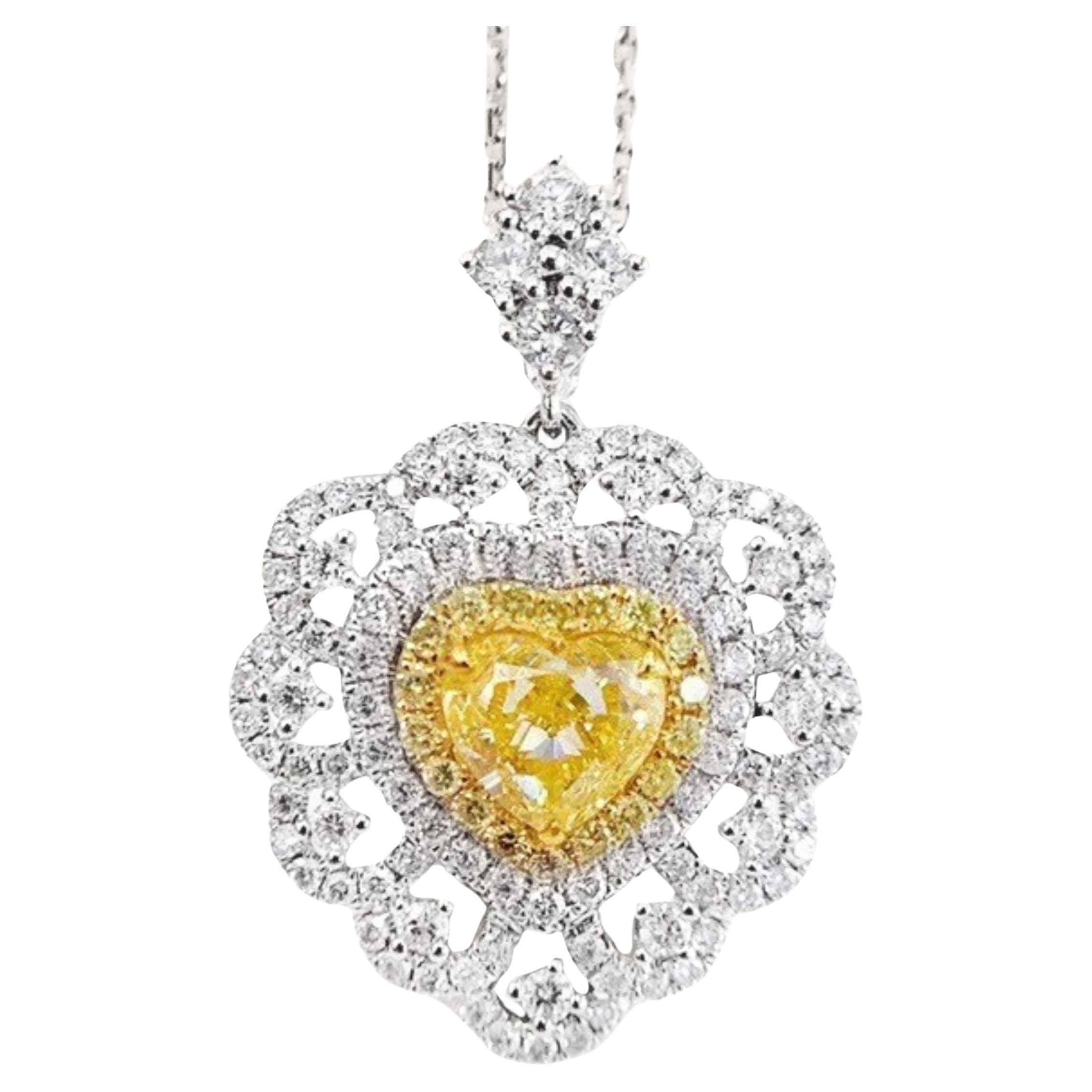 18K Yellow Gold 1.00 CT Fancy Yellow Diamond Heart-Shaped Pendant Necklace