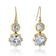 Pendientes colgantes de oro amarillo de 18 quilates con diamantes talla europea antigua de 10,06 ctw