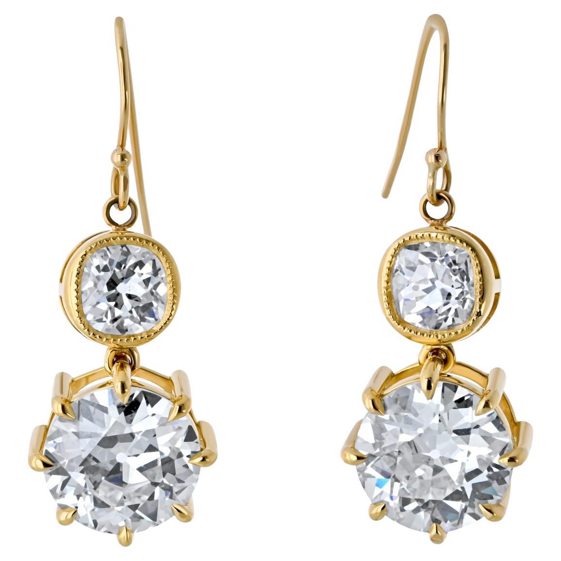 18K Yellow Gold 10.06cttw Old European Cut Diamond Dangling Earrings