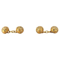 18k Yellow Gold 1.00ctw Diamond Stud Cufflink Set with 5-Link Design
