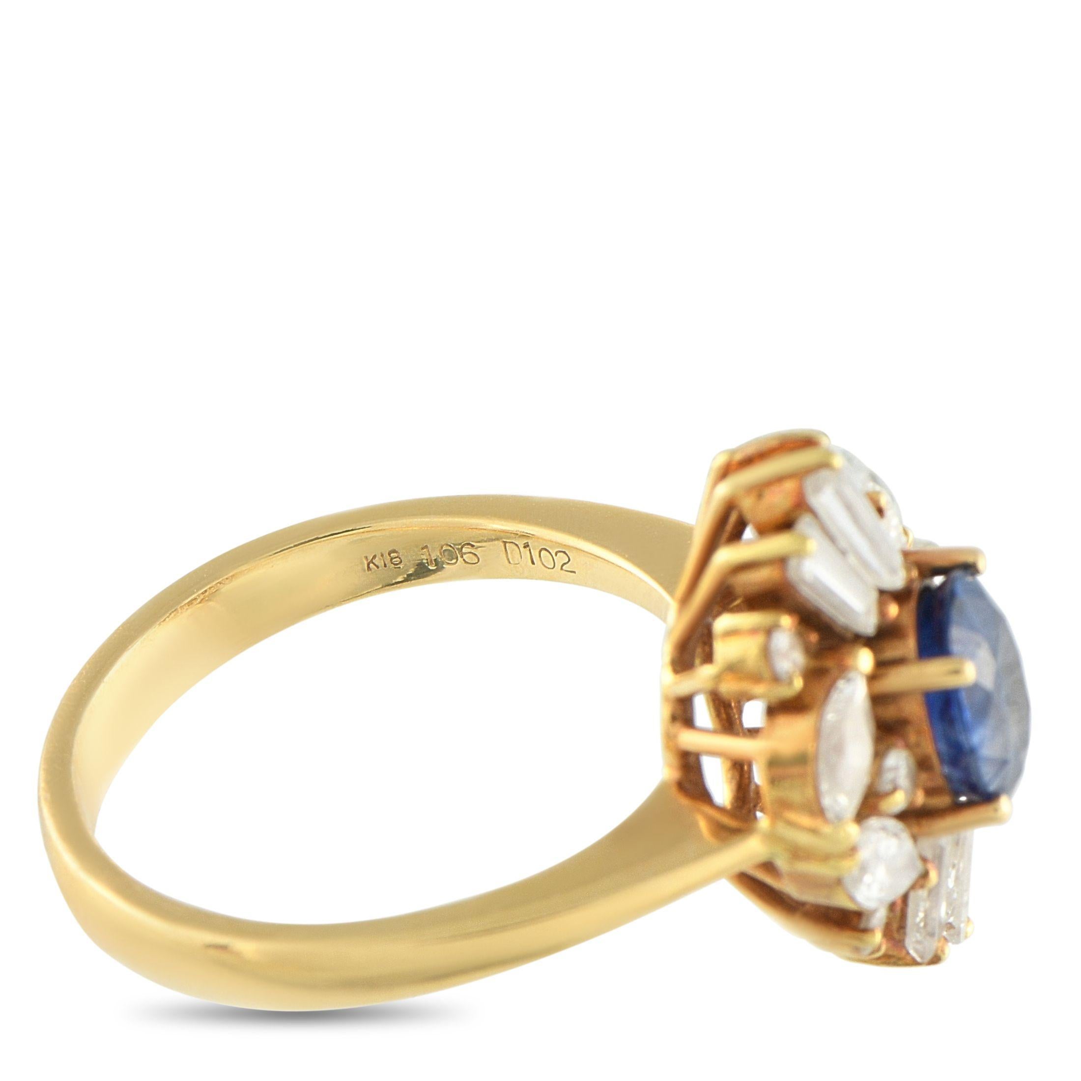 Bague en or jaune 18K avec 1,02ct de diamant et saphir Excellent état - En vente à Southampton, PA