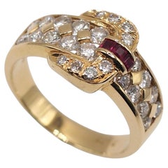 18K Yellow Gold 1.03 Carats Diamond and Ruby Belt-Style Ring
