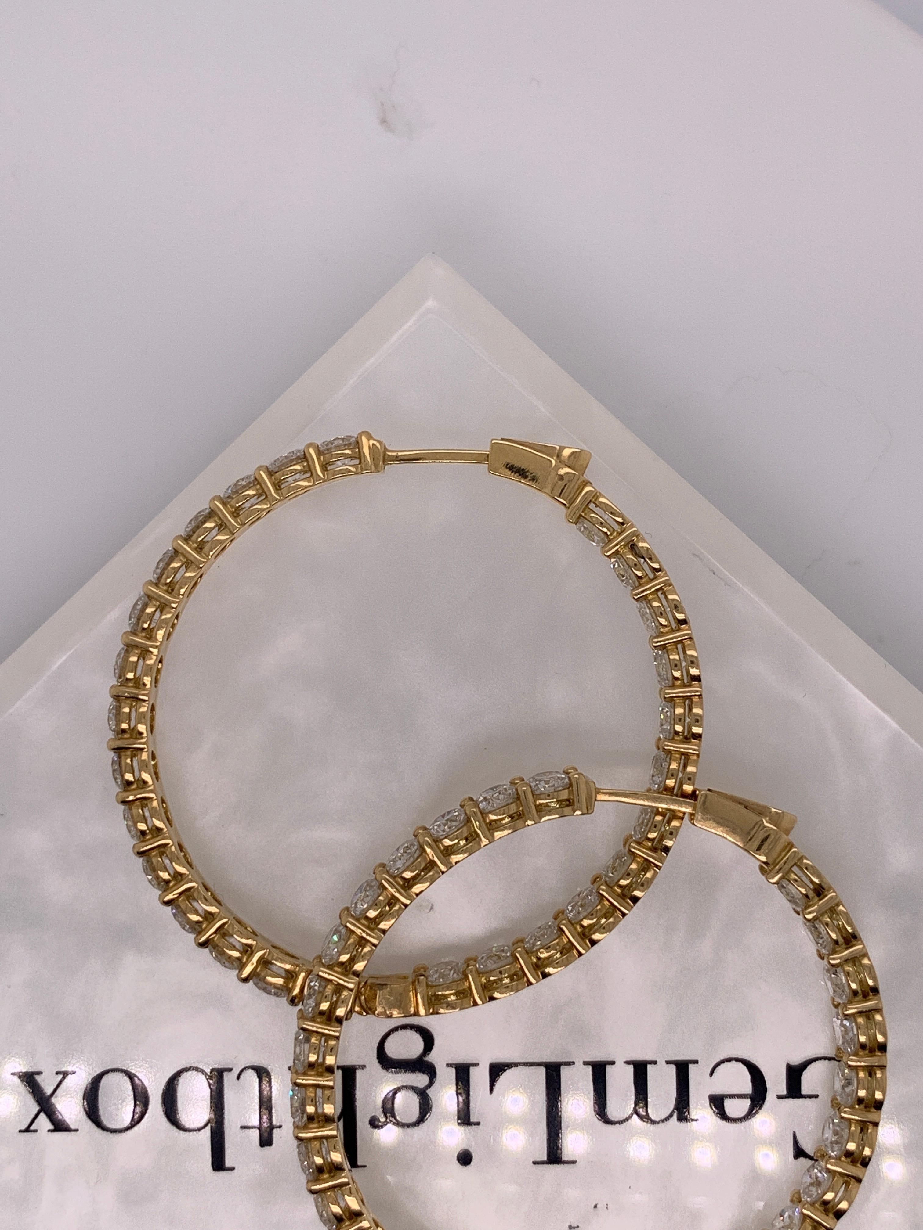Women's or Men's 18 Karat Yellow Gold 10.30 Carat Diamond Hoop Earrings