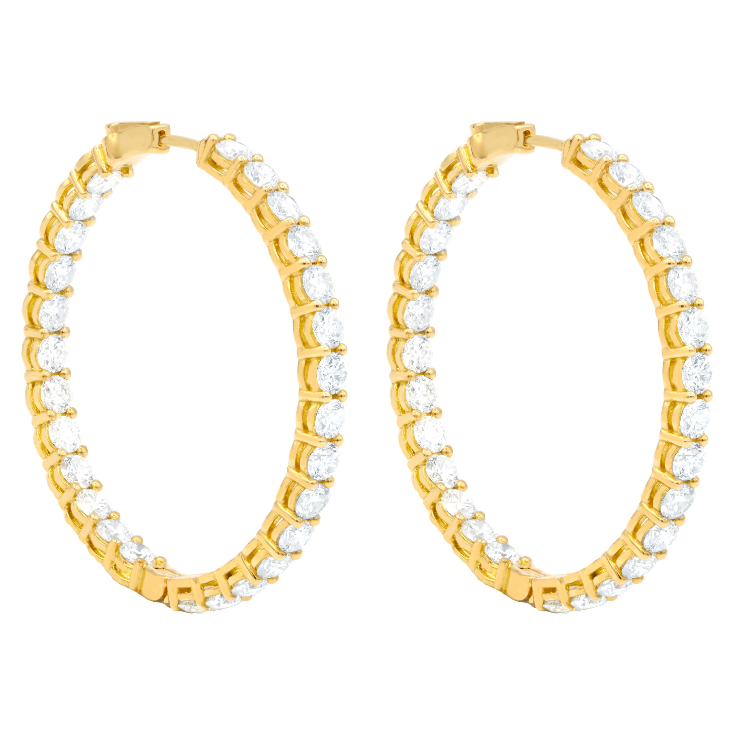 18 Karat Yellow Gold 10.30 Carat Diamond Hoop Earrings