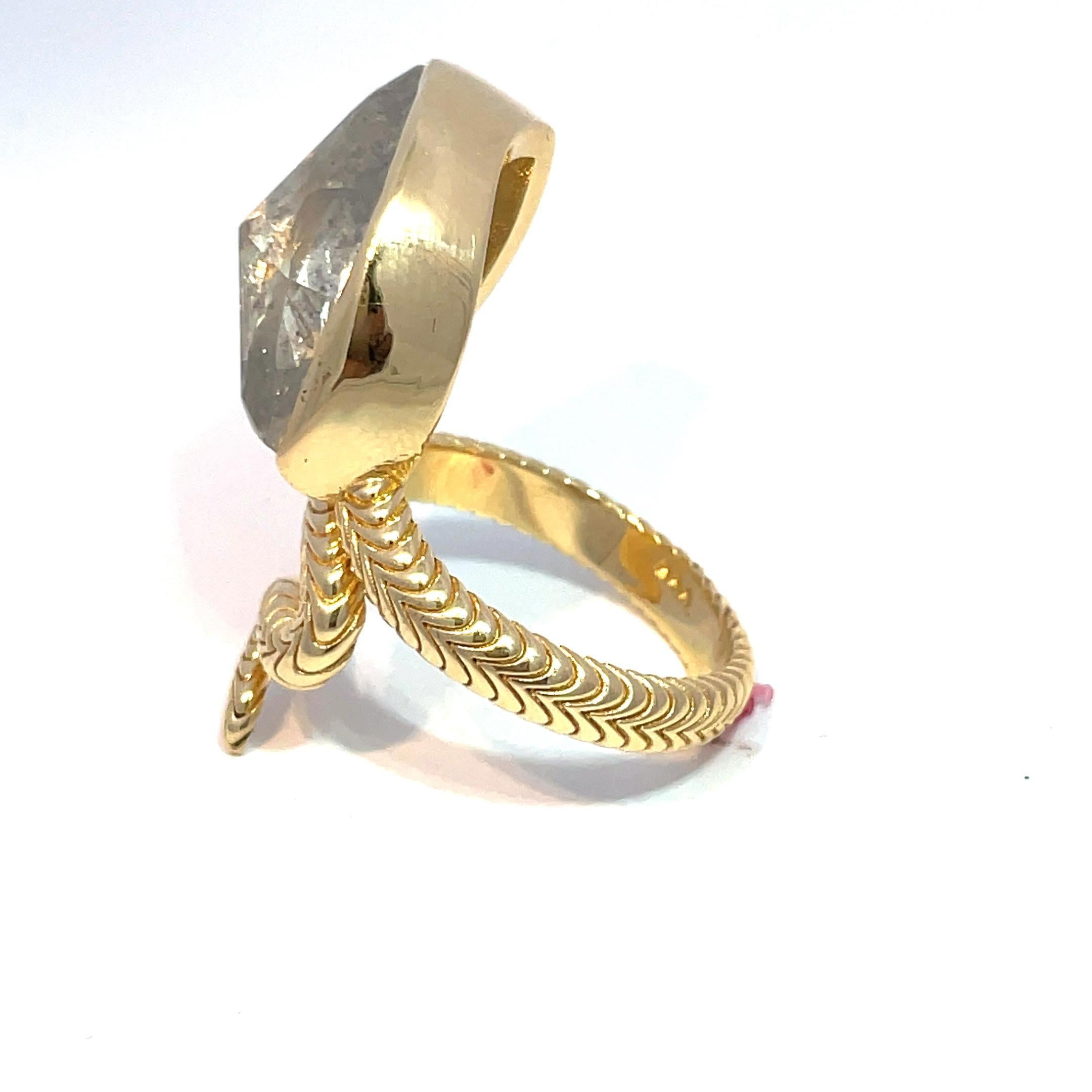 18k Yellow Gold 10.49ct Natural Marquise Cut Diamond Snake Ring In New Condition For Sale In New York, NY