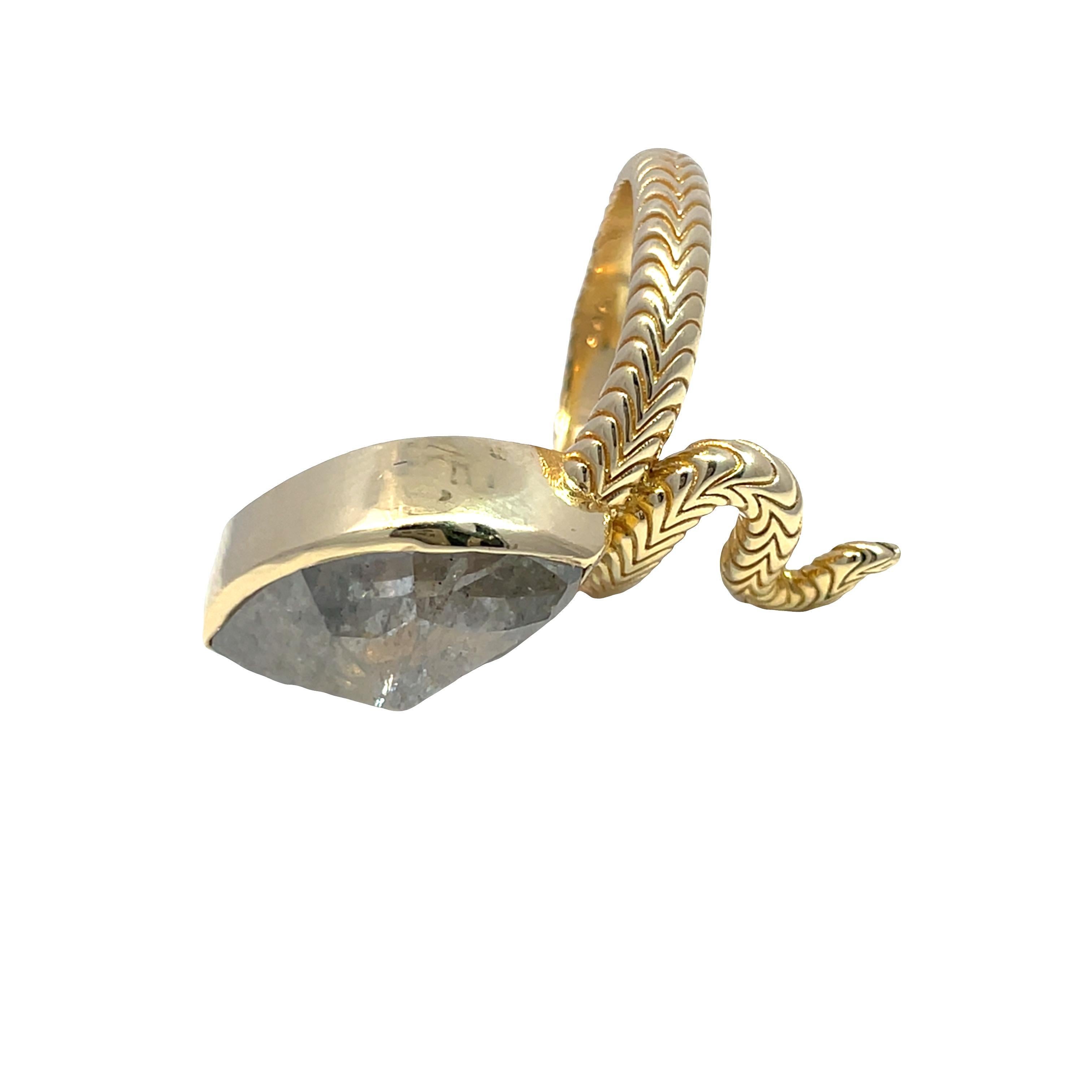 18k Yellow Gold 10.49ct Natural Marquise Cut Diamond Snake Ring For Sale 1