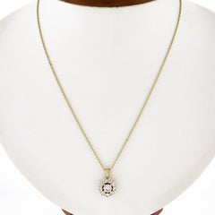 18k Yellow Gold 1.04ctw Round Diamond Cluster Pendant 18" Bead Ball Necklace