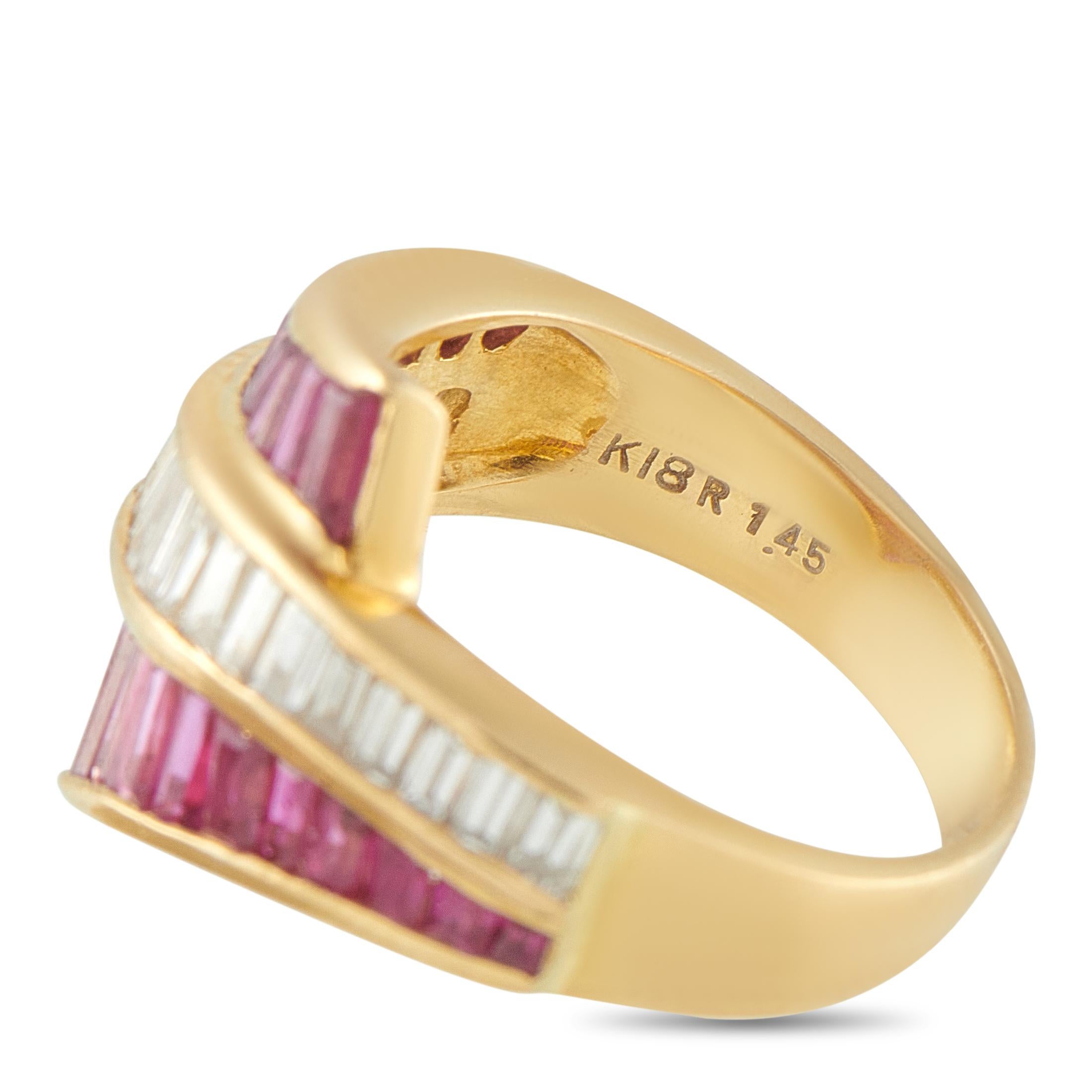 18K Yellow Gold 1.06ct Diamond and Ruby Ring MF08-101725 In Excellent Condition For Sale In Southampton, PA