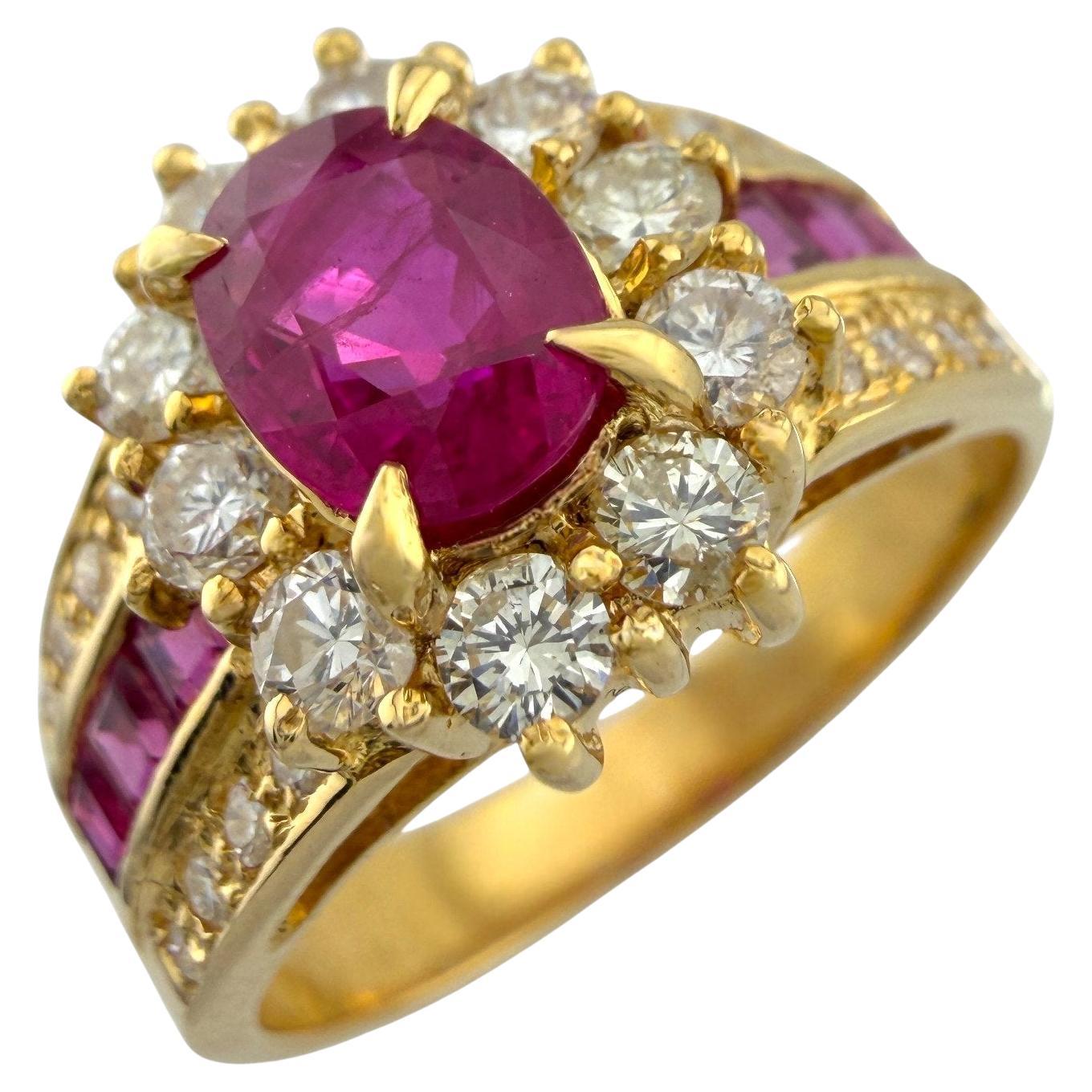 18K Yellow Gold 1.08ct Diamond and 1.76ct Ruby Ring For Sale