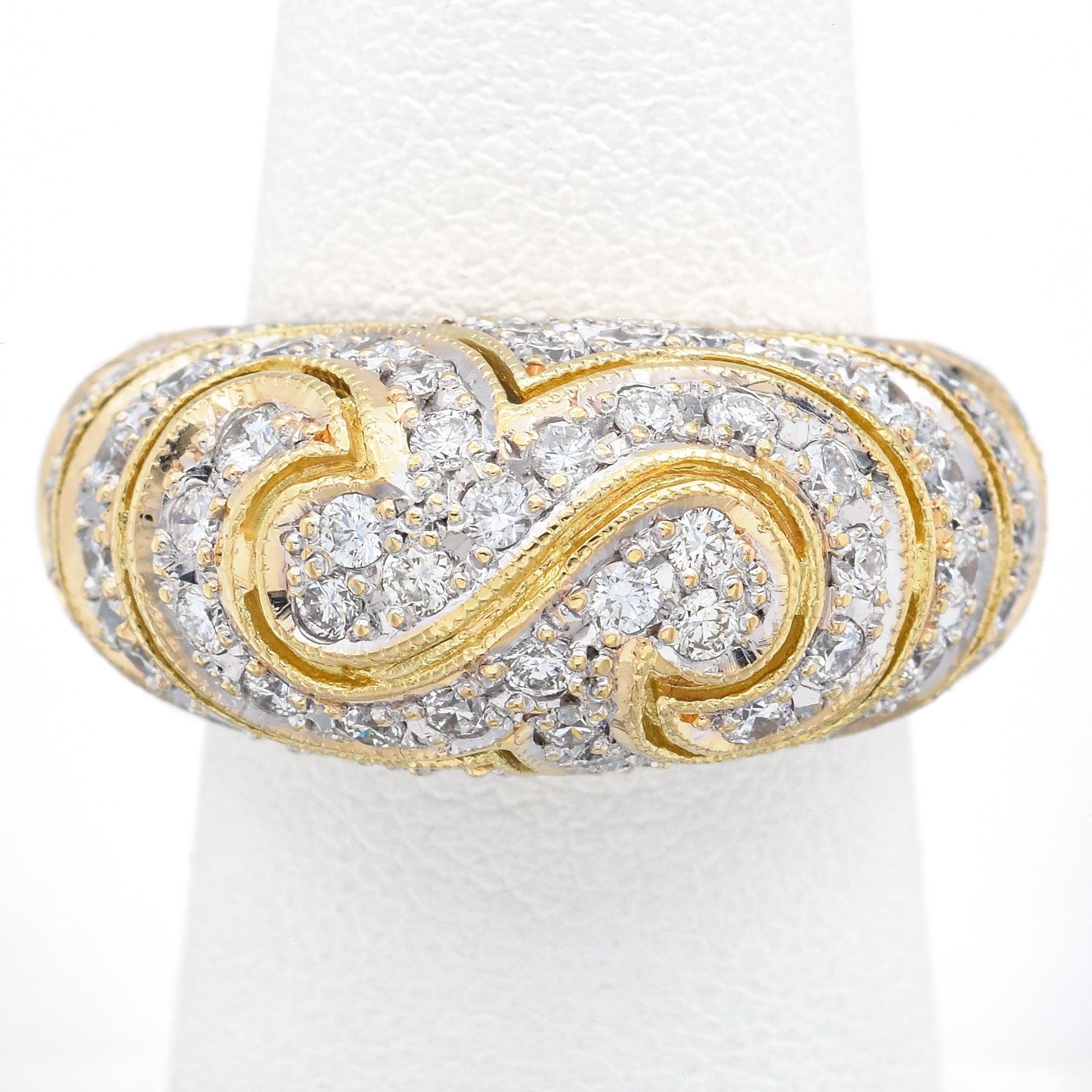 Taille ronde Bague à dôme en or jaune 18k 1.08tcw Diamond Dome Band en vente
