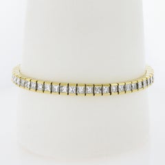 18K Yellow Gold 10.96ct Princess Cut Channel Set Diamond Line Tennis Bracelet