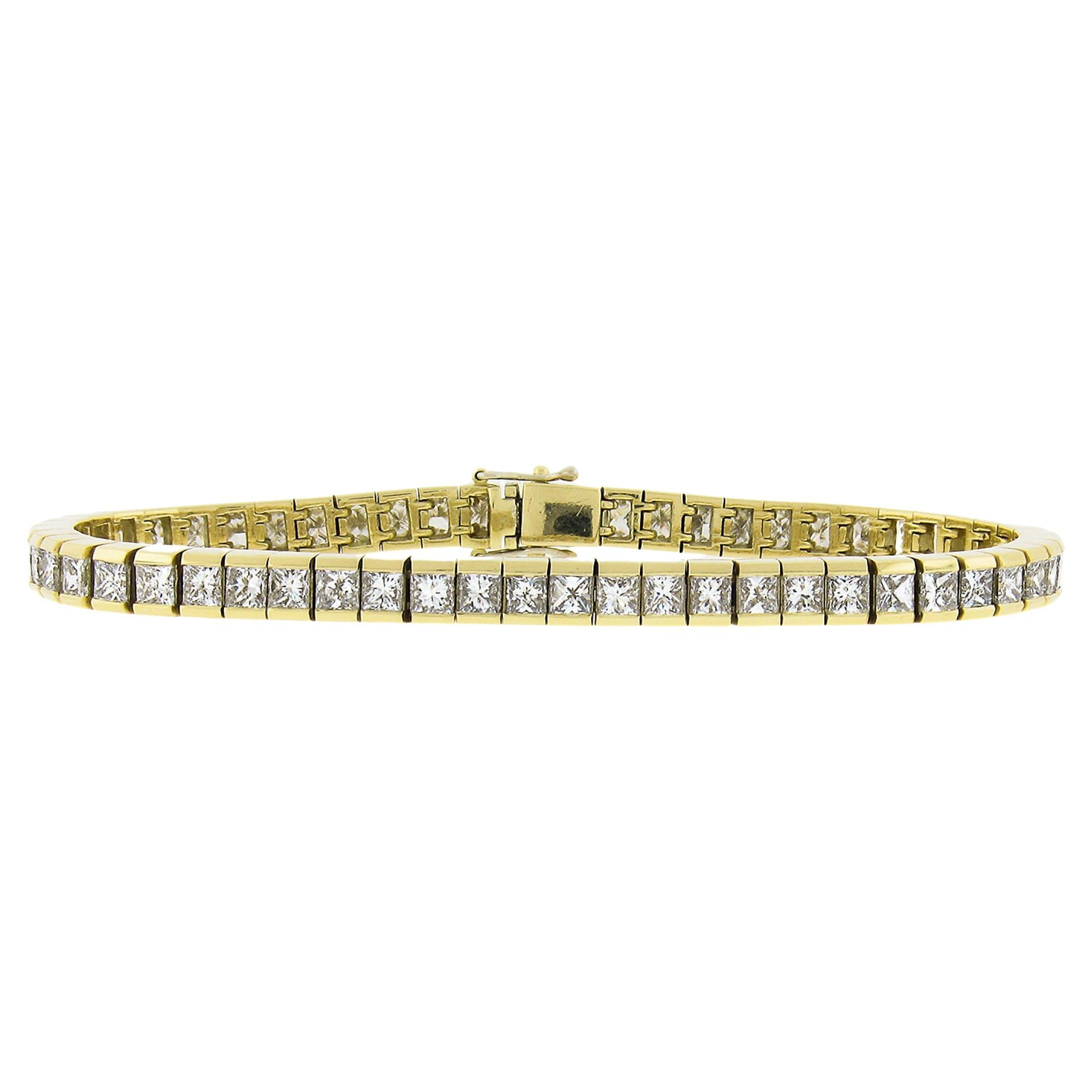18 Karat Gelbgold 10,96 Karat Prinzessinnenschliff Diamant-Tennisarmband mit Kanalfassung