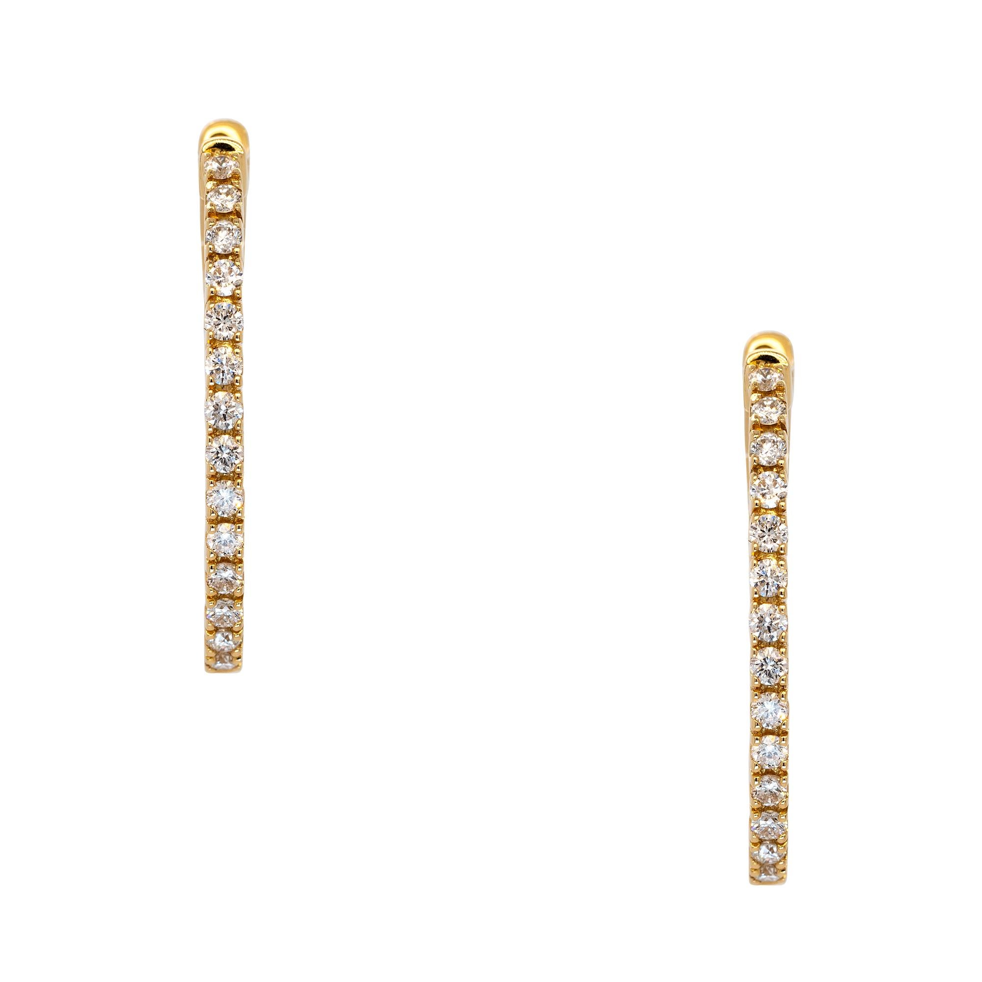 Round Cut 18k Yellow Gold 1.09ct Diamond Inside Out Hoop Earrings For Sale