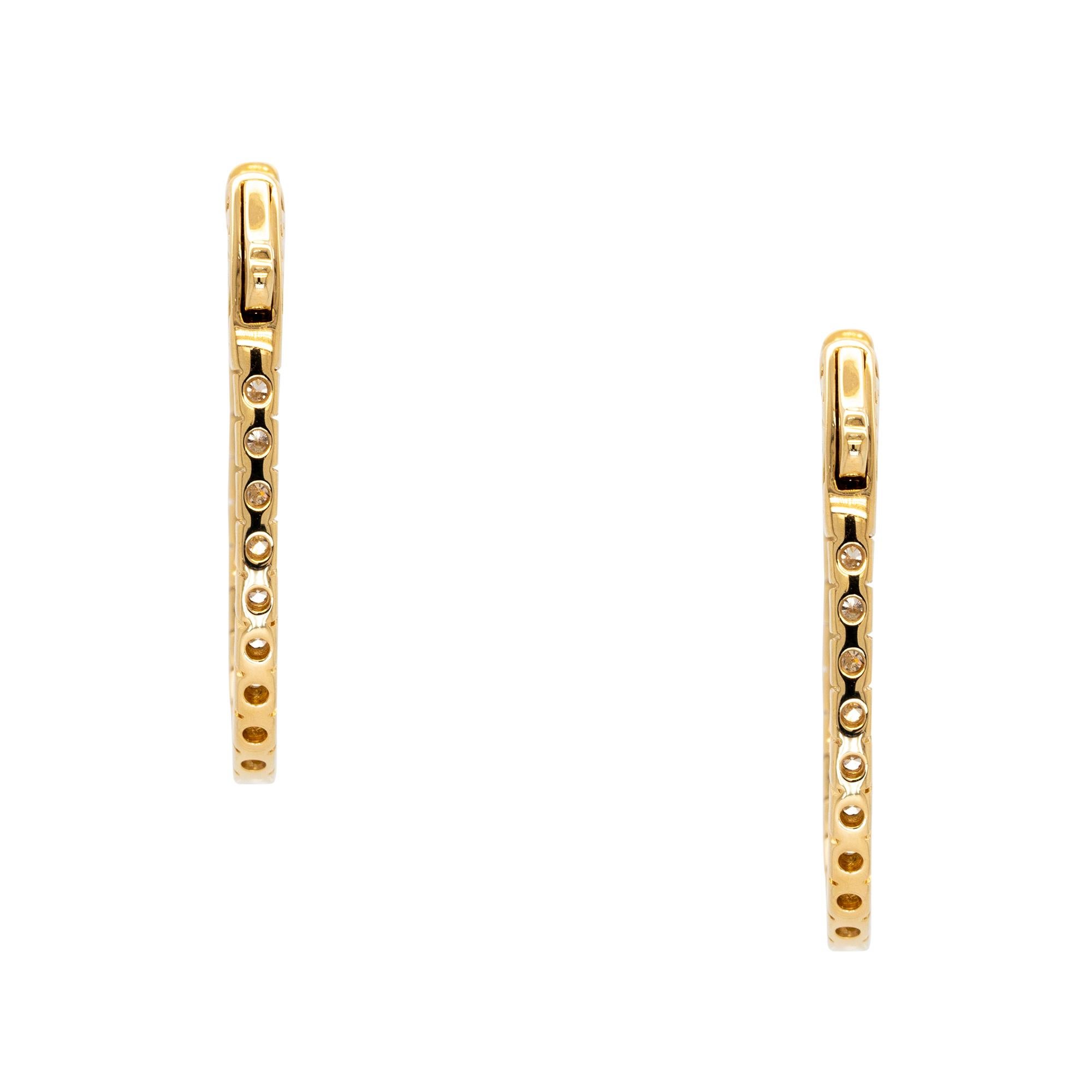 18k Yellow Gold 1.09ct Diamond Inside Out Hoop Earrings In New Condition For Sale In Boca Raton, FL
