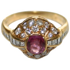 Vintage 18 Karat Yellow Gold 1.0 Carat Diamond and 0.50 Carat Ruby Women's Ring