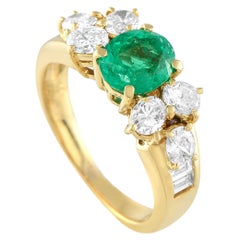 18K Yellow Gold 1.0ct Diamond and Emerald Ring