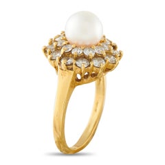 18K Yellow Gold 1.0ct Diamond and Pearl Cluster Ring MF13-062926