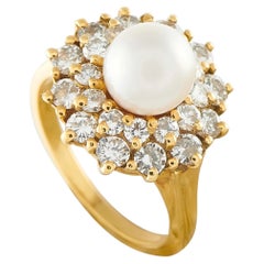 18K Yellow Gold 1.0ct Diamond and Pearl Cluster Ring MF13-062926