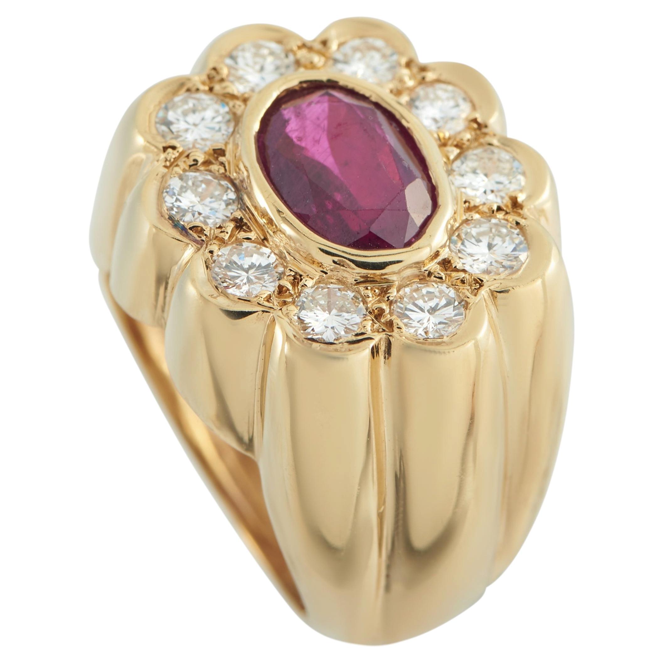 18K Yellow Gold 1.0ct Diamond and Ruby Ring MF03-031726