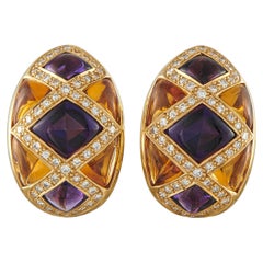 18K Yellow Gold 1.0ct Diamond, Citrine and Amethyst Earrings MF02-060226
