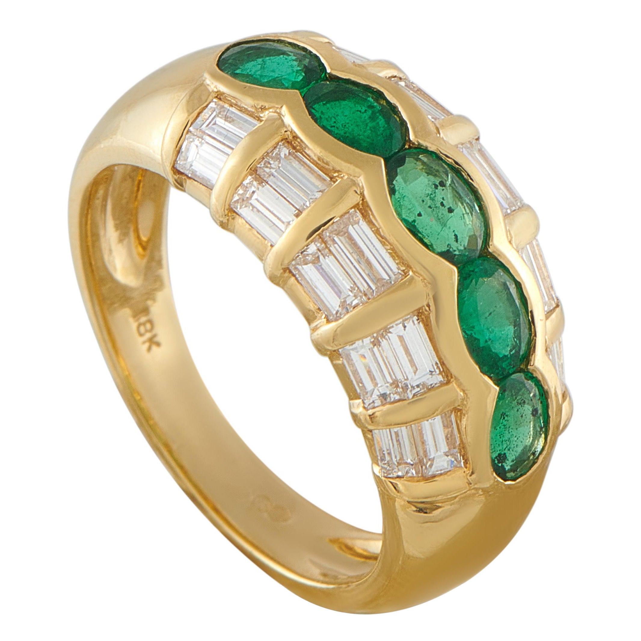 18K Gelbgold 1,10ct Diamant und Smaragd Ring MF06-121525