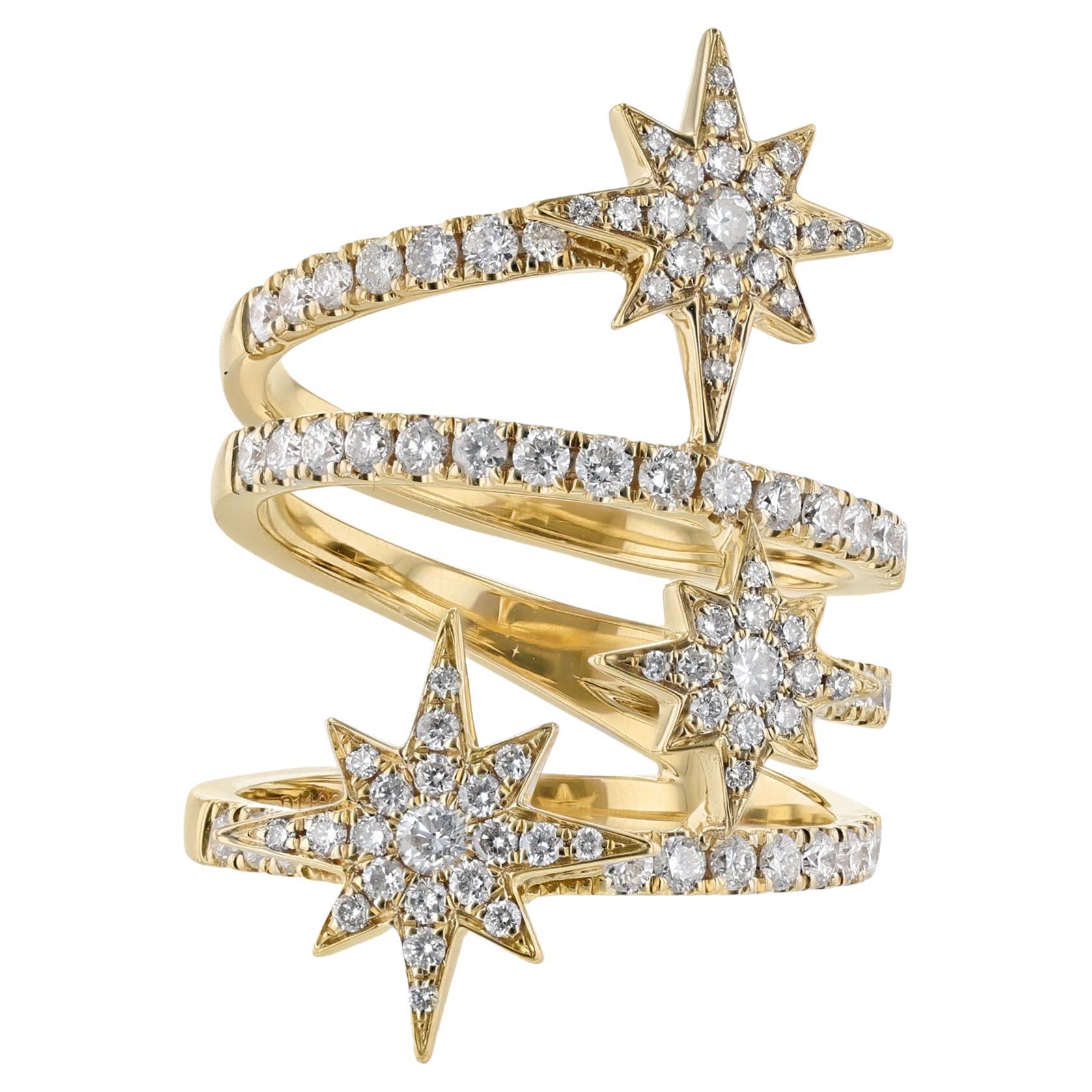 18K Yellow Gold 1.11 Carat Star Diamond Wrap Around Ring For Sale