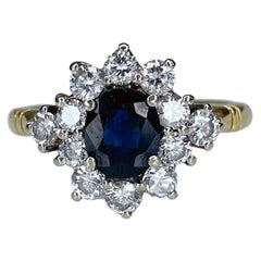 18K Yellow Gold 1, 11ct Sapphire Diamond Cluster Ring